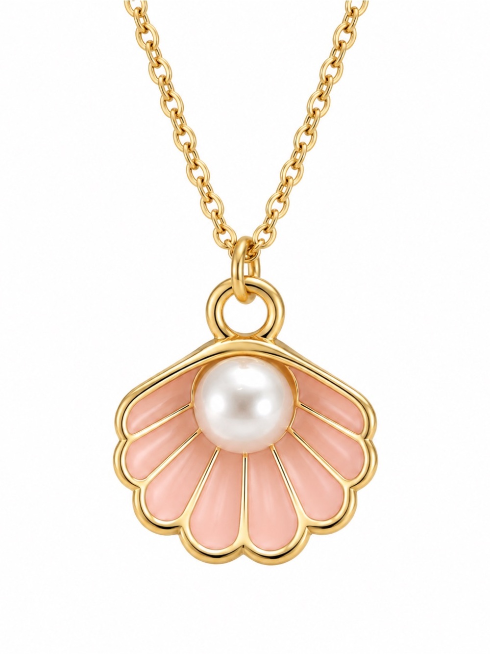 “Pearl in Clam Shell” Pink Enamel Seashell Mermaid Ocean Beachy Surfer Necklace